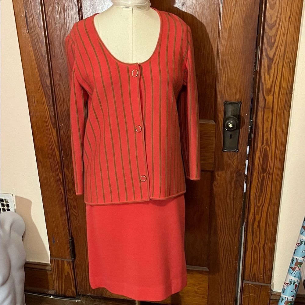 Vintage 60s Coral Striped Women's Skirt Set Sz 10/12